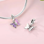 Purple Butterfly & Floral Dangle Charm