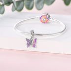 Purple Butterfly & Floral Dangle Charm