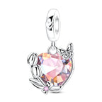 Rainbow Heart with Butterfly & Flowers Dangle Charm