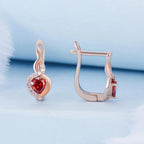 Rose Gold Flame-Heart Crystal Hoop Earrings