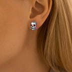 Skull & Rose Crystal Stud Earrings with Enamel Accents