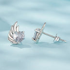 Winged Heart Sparkle Stud Earrings