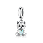 Yorkshire Terrier Dog with Heart Stone Dangle Charm